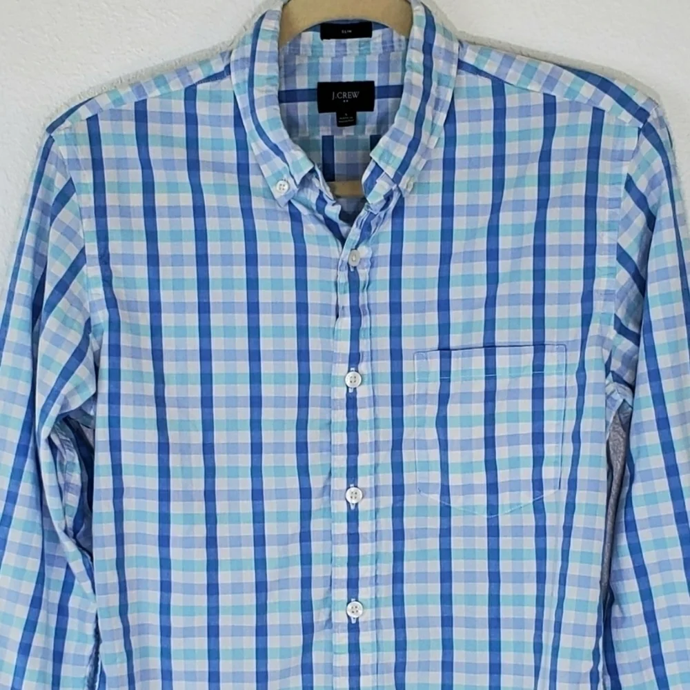 J. CREW SLIM FIT Blue & White Long-Sleeve Shirt, S